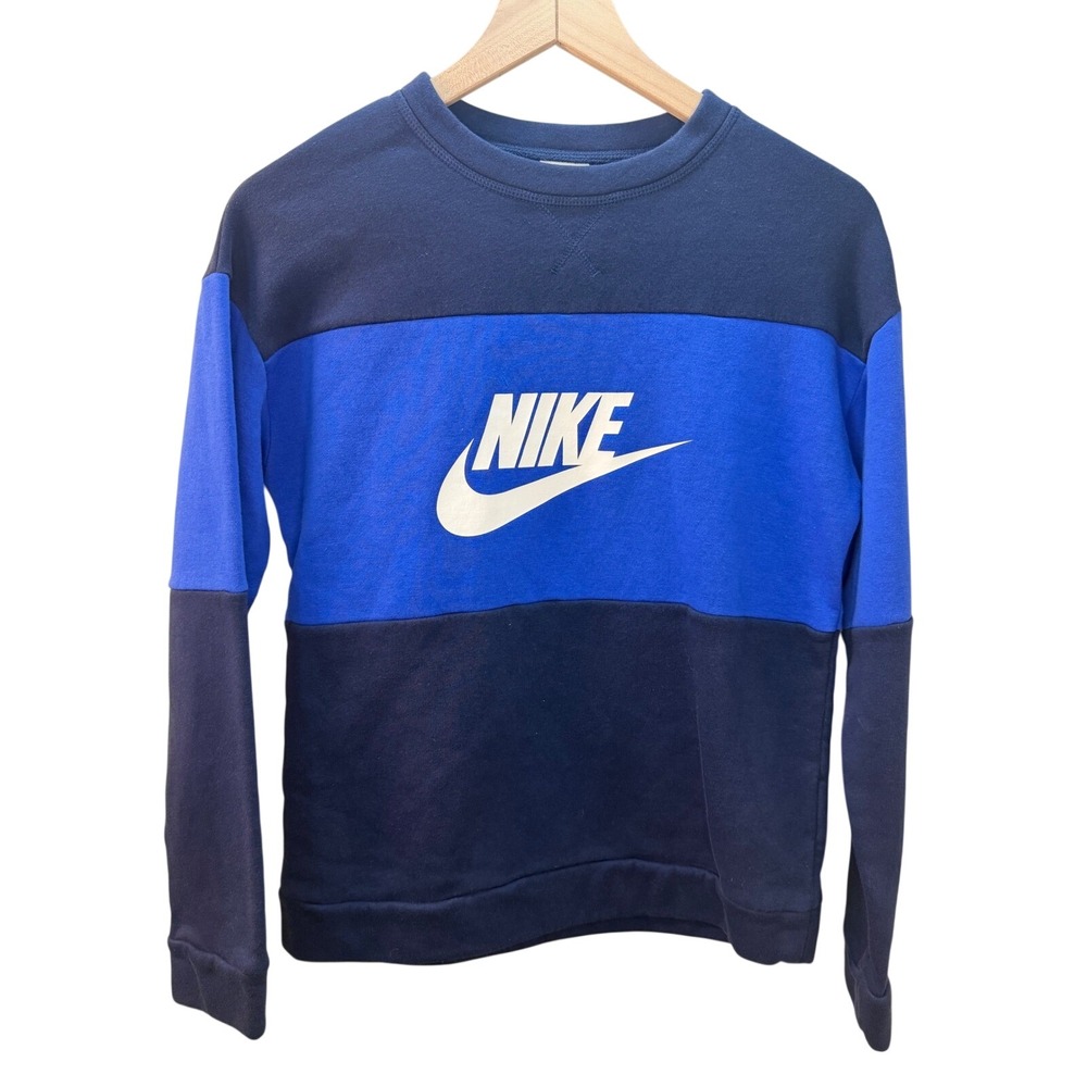 Kids Nike Color Block Crewneck Sweatshirt Blue Navy Logo Size‎ L